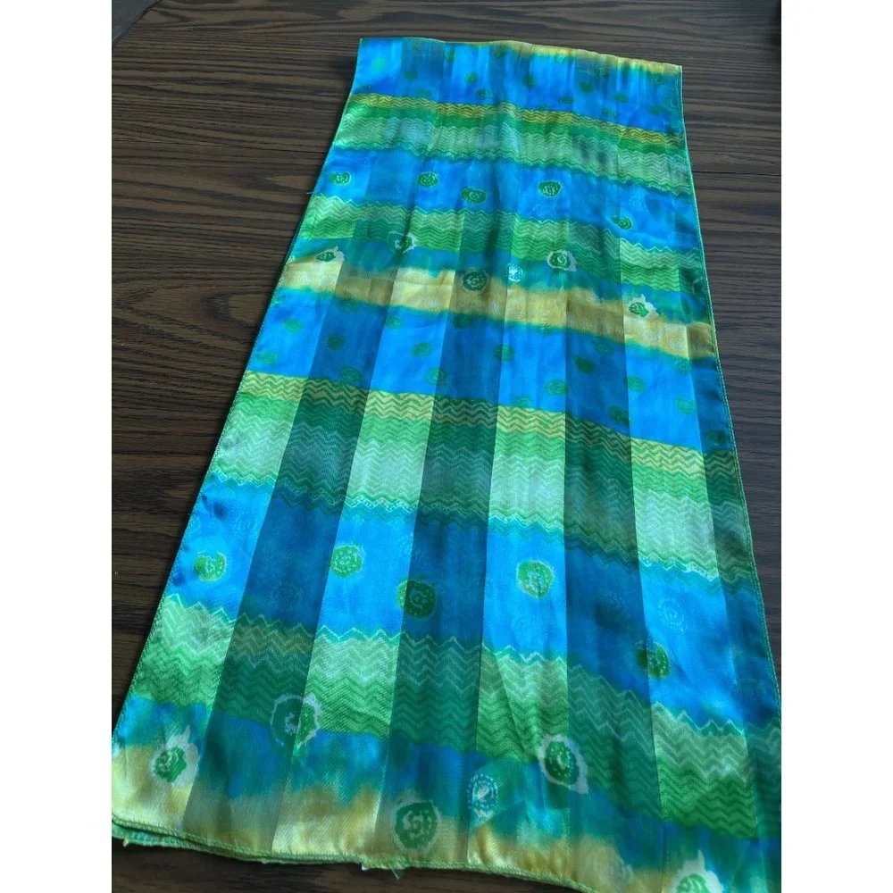 Sheer Green/Blue/Yellow striped scarf